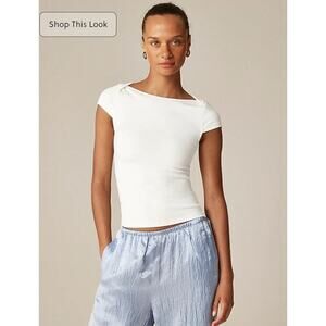 NWT J. Crew Refined Rib Cap-Sleeve Shirt White S